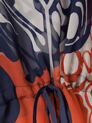 Reiss Navy/Red Emmi Printed Drawstring Waist Kaftan - Image 7 of 7
