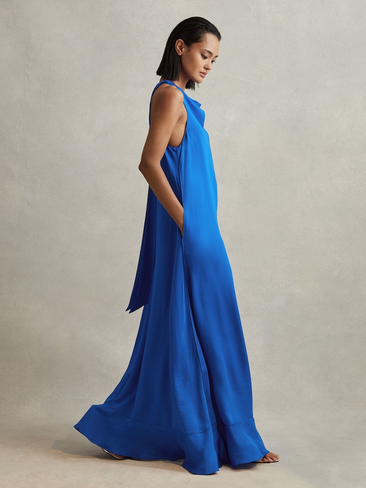 Reiss Cobalt Blue Dina Tie Neck Column Maxi Dress - Image 1 of 6