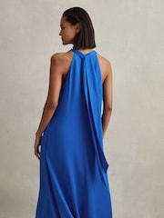 Reiss Cobalt Blue Dina Tie Neck Column Maxi Dress - Image 3 of 6