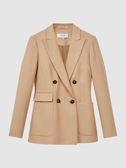 Reiss Light Camel Larsson Petite Double Breasted Twill Blazer - Image 2 of 8