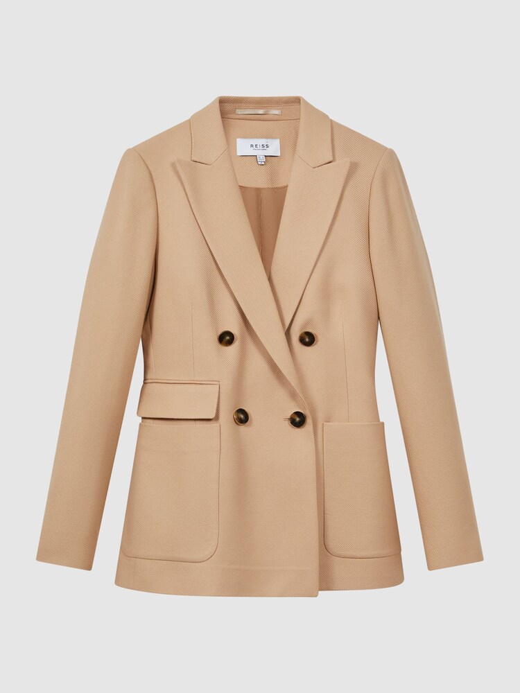 Reiss Light Camel Larsson Petite Double Breasted Twill Blazer - Image 2 of 8 Reiss Light Camel Larsson Petite Double Breasted Twill Blazer - Image 2 of 8