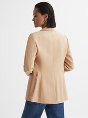 Reiss Light Camel Larsson Petite Double Breasted Twill Blazer - Image 5 of 8
