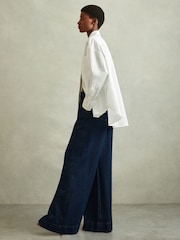 Reiss Dark Blue Olivia Wide Leg Contrast Stitch Jeans - Image 1 of 5