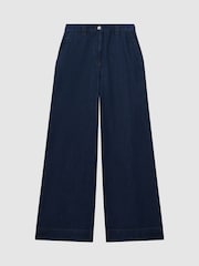 Reiss Dark Blue Olivia Wide Leg Contrast Stitch Jeans - Image 2 of 5