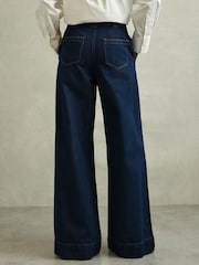 Reiss Dark Blue Olivia Wide Leg Contrast Stitch Jeans - Image 4 of 5