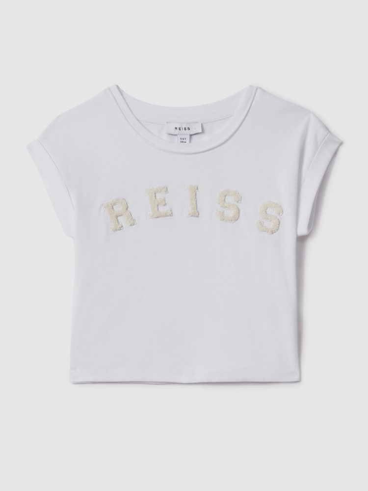 Reiss White Taya Teen Textured Motif Cotton Crew Neck T-Shirt - Image 2 of 7 Reiss White Taya Teen Textured Motif Cotton Crew Neck T-Shirt - Image 2 of 7