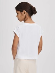 Reiss White Taya Teen Textured Motif Cotton Crew Neck T-Shirt - Image 5 of 7