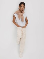 Reiss White Taya Teen Textured Motif Cotton Crew Neck T-Shirt - Image 6 of 7