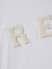 Reiss White Taya Teen Textured Motif Cotton Crew Neck T-Shirt - Image 7 of 7