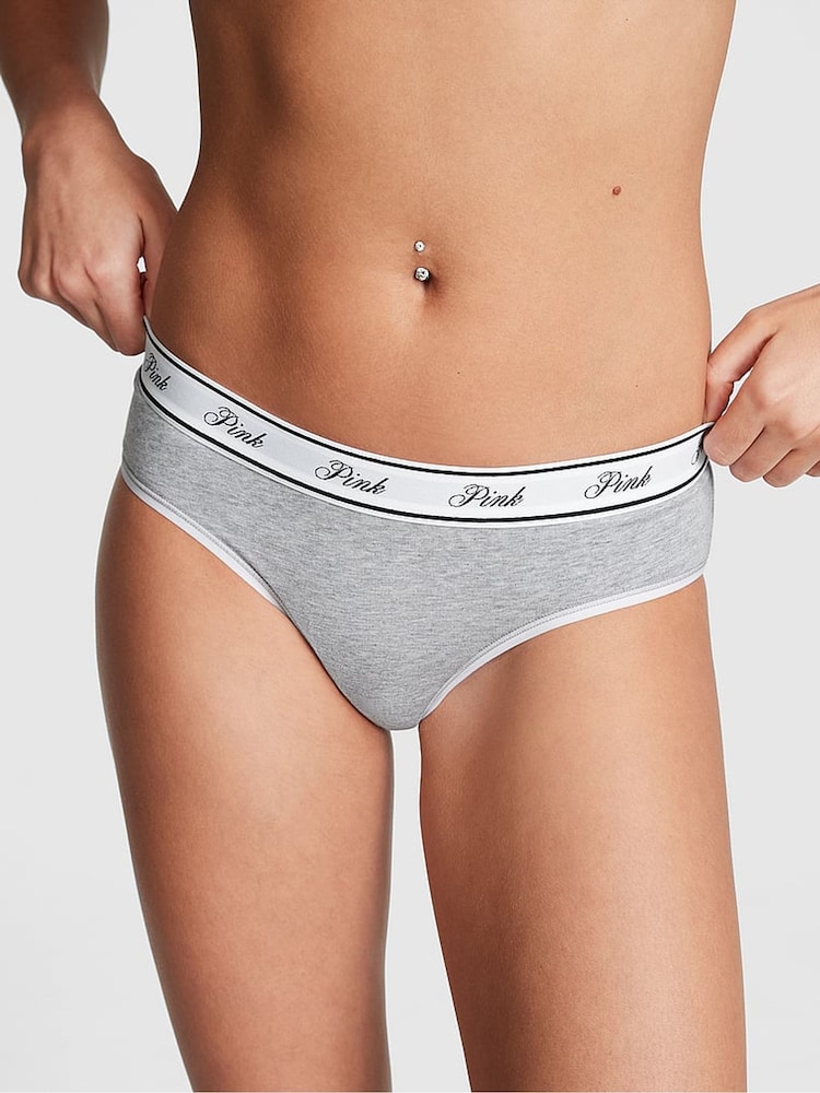 Victoria's Secret PINK Grey Heather Hipster Cotton Logo Knickers - Image 1 of 3