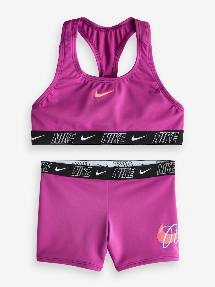 Morado oscuro - Conjunto de bikini con espalda cruzada y pantalones cortos de Nike - Imagen 1 de 4