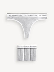 Victoria's Secret Grey Heather Thong Logo 4 Pack Knickers - Image 1 of 3