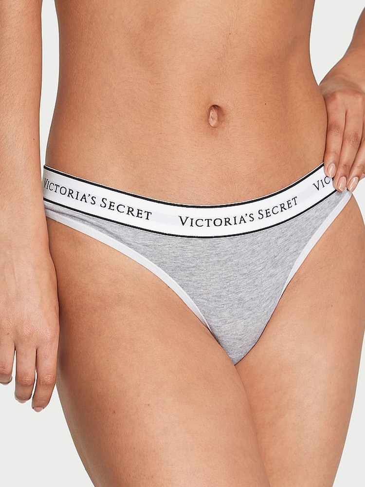 Victoria's Secret Grey Heather Thong Logo 4 Pack Knickers - Image 2 of 3