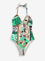 Seafolly Green Drawstring Halter Printed Swimsuit One Piece - Image 6 of 6