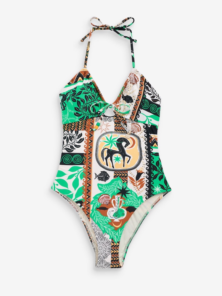 Seafolly Green Drawstring Halter Printed Swimsuit One Piece - Image 6 of 6