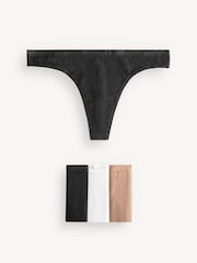 Victoria's Secret Black/White/Nude Thong Logo 4 Pack Knickers - Image 1 of 5