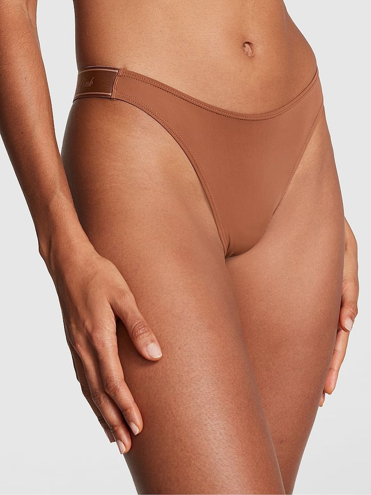 Victoria's Secret PINK Caramel Nude Thong Logo Knickers - Image 1 of 4