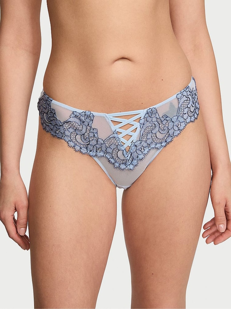 Victoria's Secret Faded Denim Blue Brazilian Embroidered Knickers - Image 1 of 3