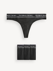Victoria's Secret Black Thong Logo 4 Pack Knickers - Image 1 of 4