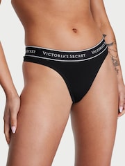 Victoria's Secret Black Thong Logo 4 Pack Knickers - Image 2 of 4