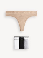 Victoria's Secret Black/White/Grey/Nude Thong Logo 4 Pack Knickers - Image 1 of 5