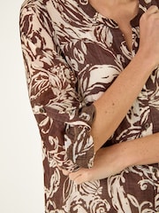 Roman Brown Leaf Print Longline Button Blouse - Image 4 of 4