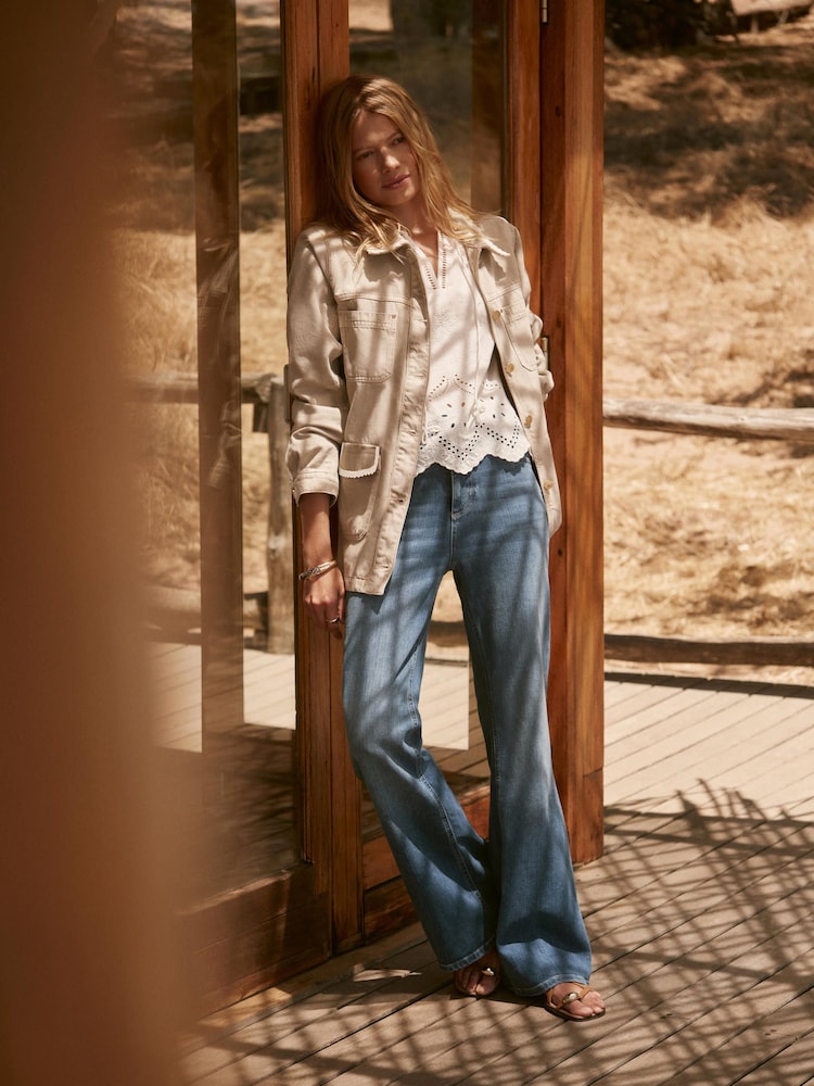 Mint Velvet Natural Washed Lace Trim Shacket - Image 1 of 4