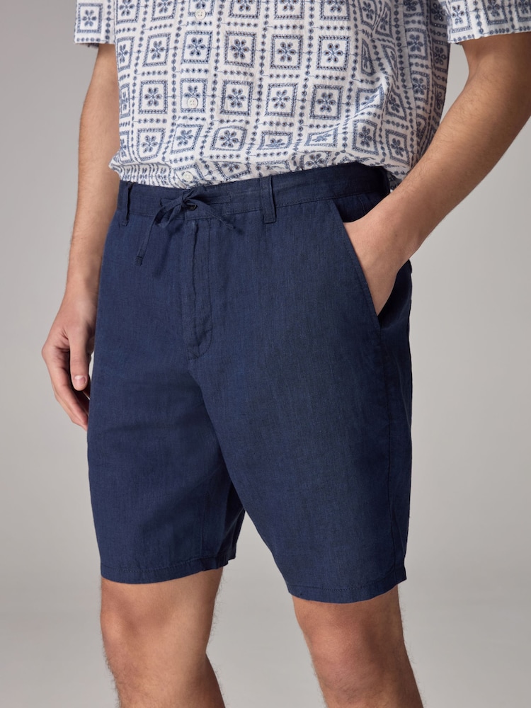 Navy Blue Signature 100% Linen Shorts - Image 1 of 8