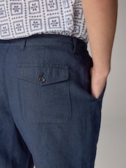 Navy Blue Signature 100% Linen Shorts - Image 3 of 8