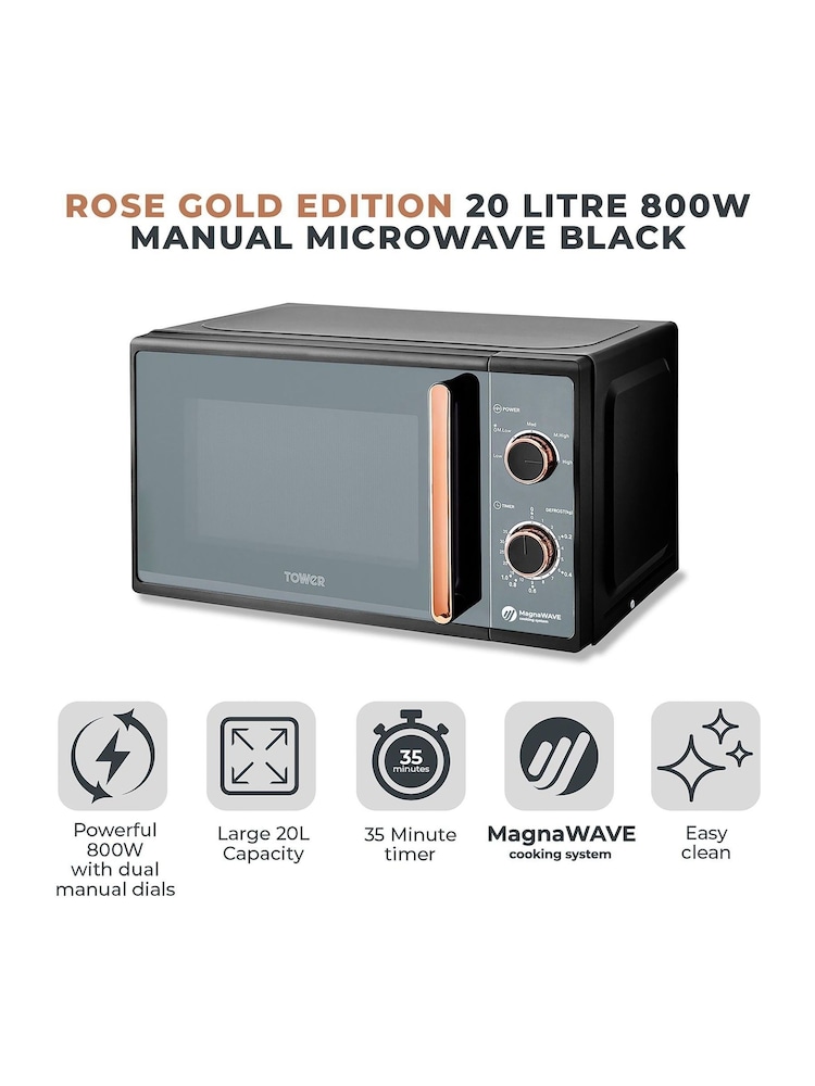 Tower Black Cavaletto 20L Manual Microwave - Image 2 of 8