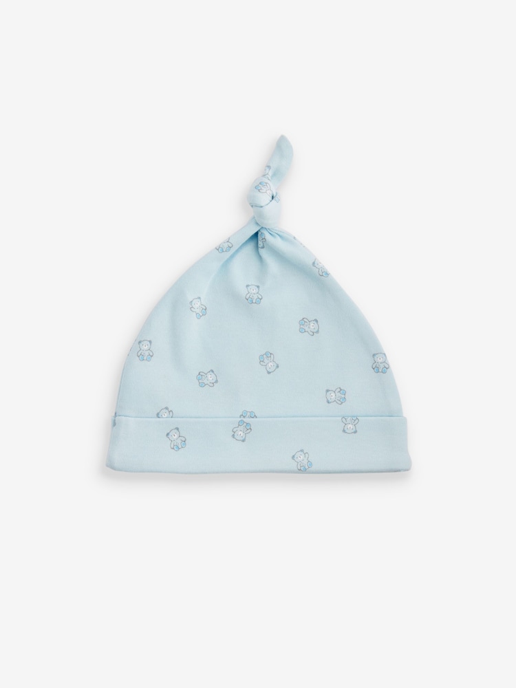 Blauw/wit met beren - Baby Tie Top 100% Cotton Hats 3 Pack (0-12mths) - Image 3 of 5
