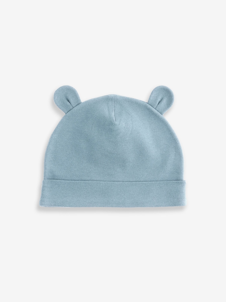 Mid Blue Baby 100% Cotton Beanies 3 Pack (0-18mths) - Image 2 of 5
