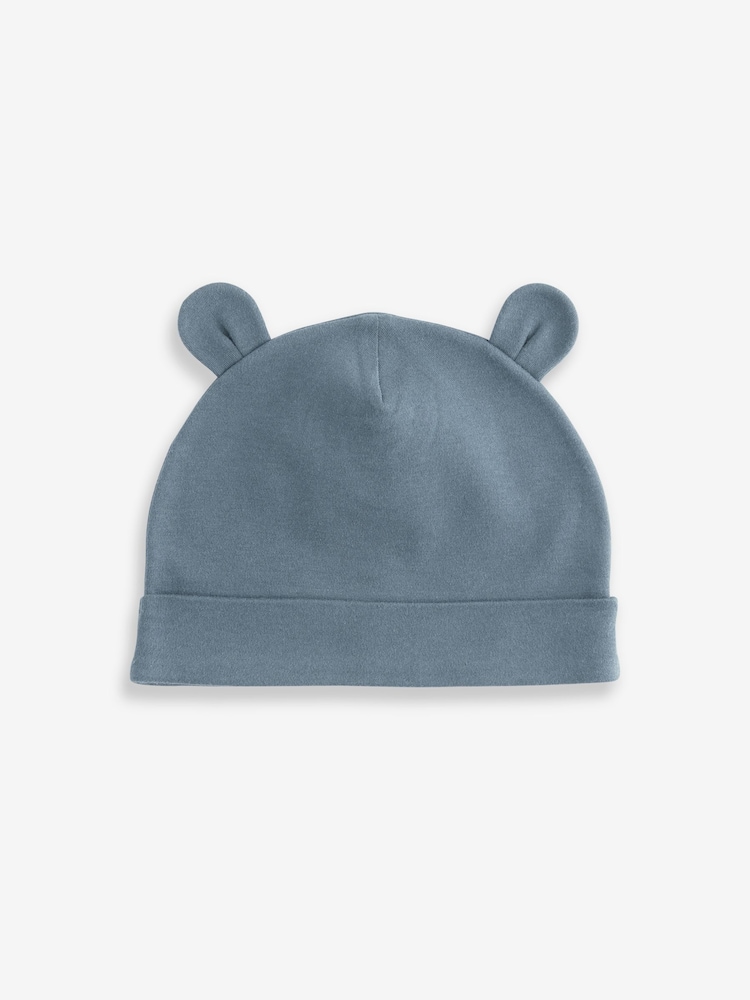 Mid Blue Baby 100% Cotton Beanies 3 Pack (0-18mths) - Image 3 of 5