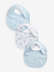 Blue/White Bear Baby 100% Cotton Bibs 3 Pack - Image 1 of 4