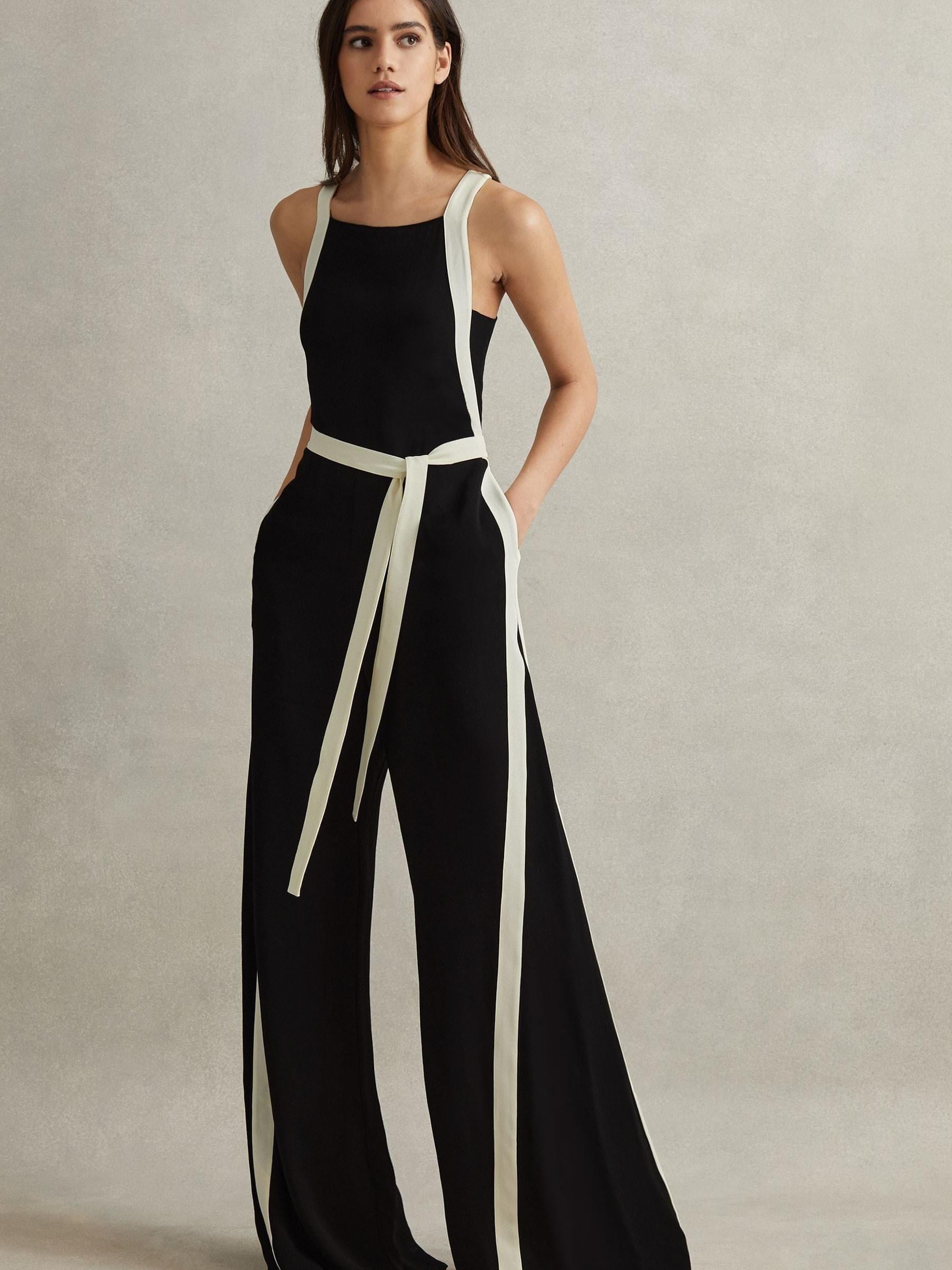 Reiss black and white jumpsuit deals