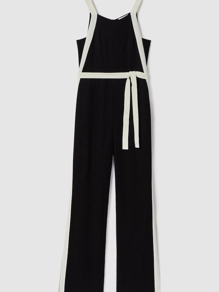 Reiss Black/White Salma Contrast Trim Belted Jumpsuit - Image 2 of 6