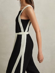 Reiss Black/White Salma Contrast Trim Belted Jumpsuit - Image 3 of 6