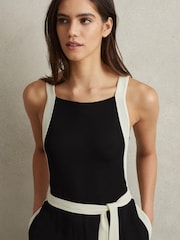 Reiss Black/White Salma Contrast Trim Belted Jumpsuit - Image 4 of 6
