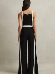 Reiss Black/White Salma Contrast Trim Belted Jumpsuit - Image 5 of 6