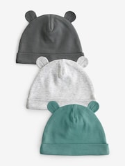 Green/Grey Baby 100% Cotton Beanies 3 Pack (0-18mths) - Image 1 of 5