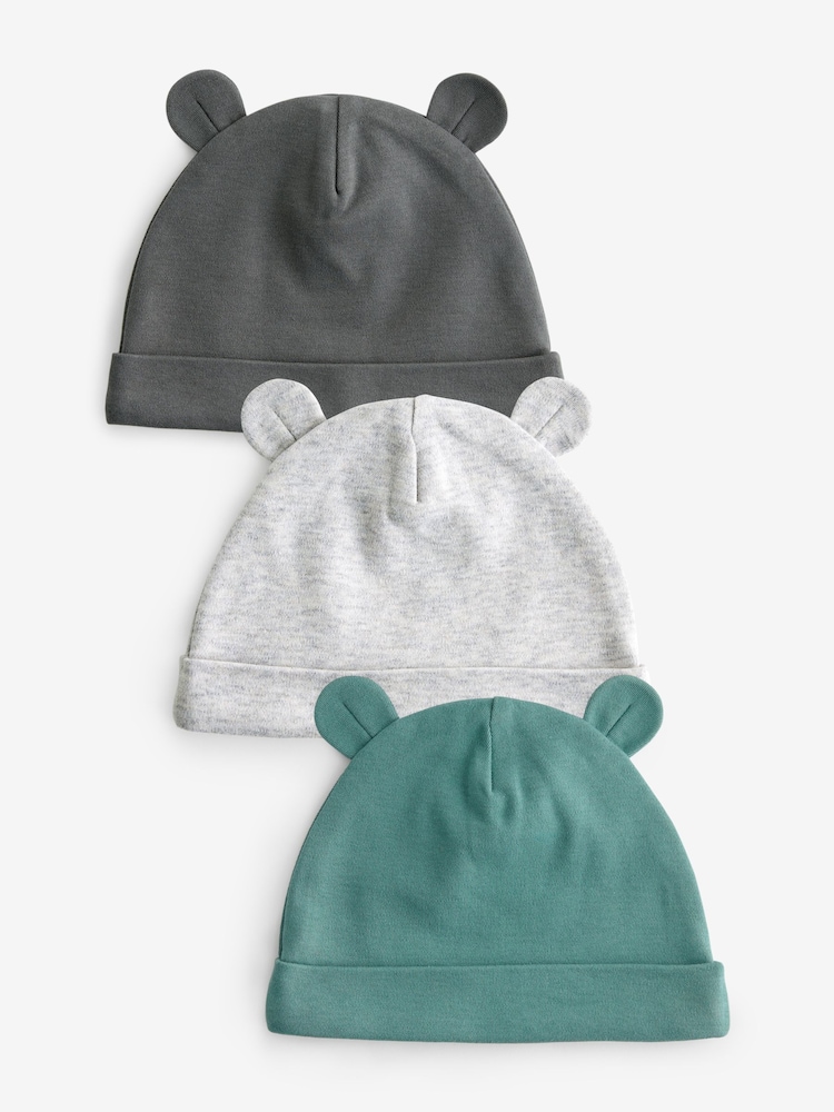 Green/Grey Baby 100% Cotton Beanies 3 Pack (0-18mths) - Image 1 of 5