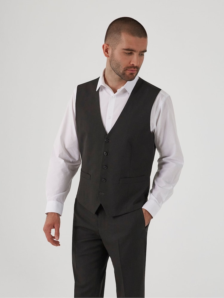 Skopes Black Chrome Romulus Sustainable Tailored Fit Suit Waistcoat - Image 1 of 4