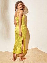 Lipsy Yellow Petite Crochet Knit Maxi Cover Up Dress - Image 2 of 4