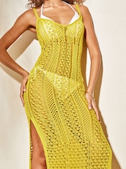 Lipsy Yellow Petite Crochet Knit Maxi Cover Up Dress - Image 3 of 4