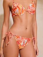 Lipsy Orange Printed Tie Side Rope Bikini Bottom - Image 1 of 4