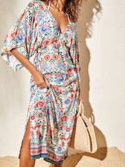 Lipsy Ivory White Floral Printed V Neck Split Detail Cover Up - Image 3 of 4