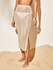 Lipsy Cream Crochet Midi Skirt - Image 3 of 4