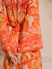 Lipsy Orange Petite Chiffon Printed Tie Kimono - Image 4 of 4