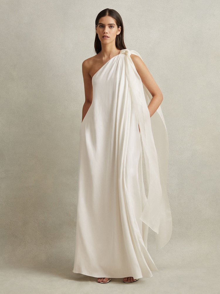open lace back dress Silk One Shoulder Maxi White Dress EU40