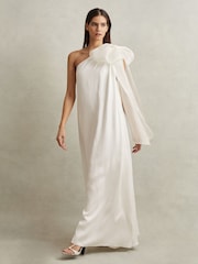 Reiss Ivory Athena One-Shoulder Bow Maxi Dress - Image 6 of 8